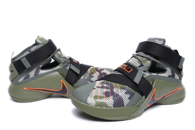 Nike Lebron James 9 Soldier Army Black Orange Shoes - Click Image to Close