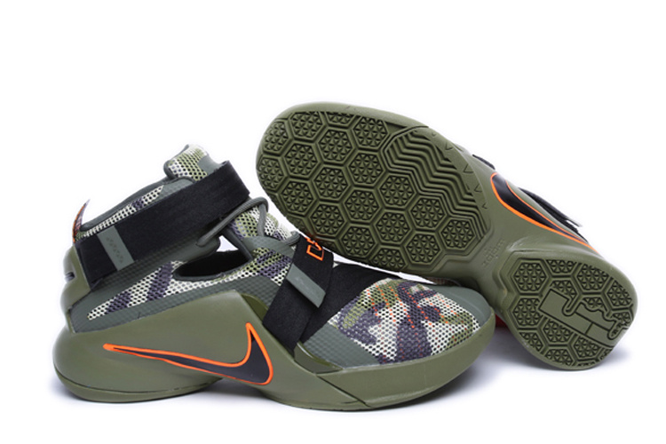 Nike Lebron James 9 Soldier Army Black Orange Shoes - Click Image to Close