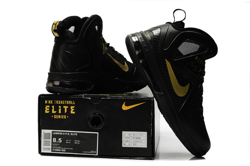 Nike Lebron James 9.5 Black Gold Shoes - Click Image to Close