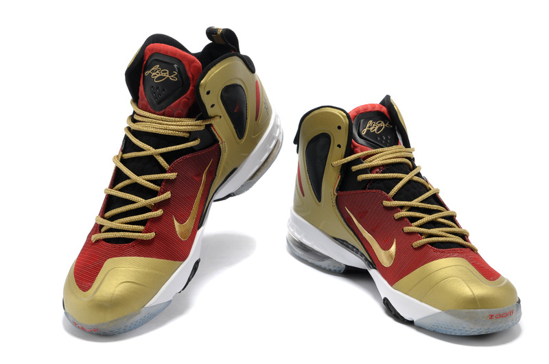Nike Lebron James 9.5 Shoes Black Red Gold - Click Image to Close