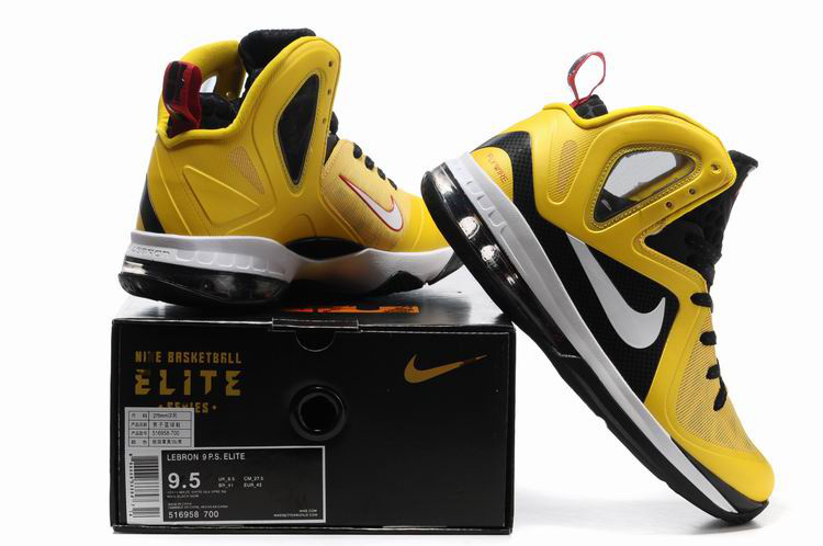 Nike Lebron James 9.5 Black Yellow White Shoes - Click Image to Close