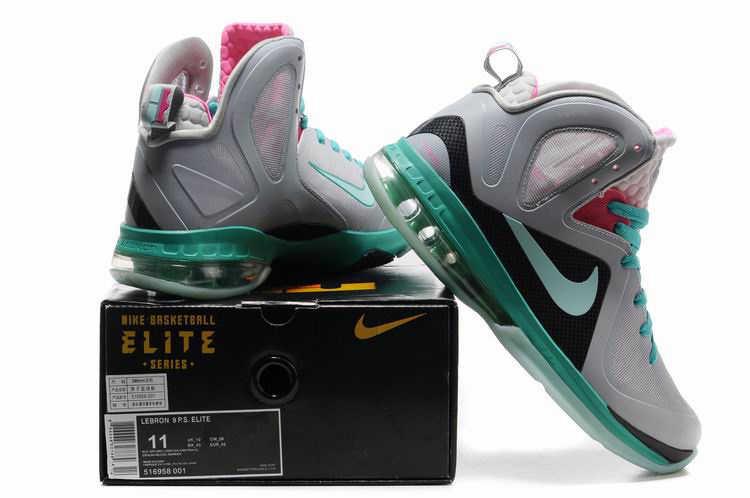 Nike Lebron James 9.5 Grey Green Black Shoes - Click Image to Close