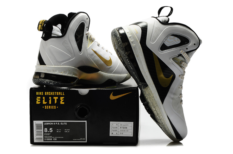 Nike Lebron James 9.5 White Black Gold Shoes