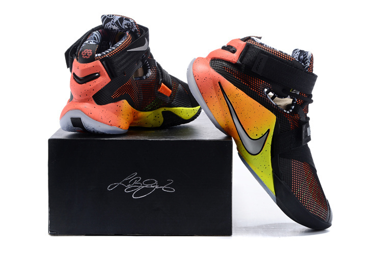 Nike Lebron James Soldier 9 Black Yellow Orange Shoes - Click Image to Close