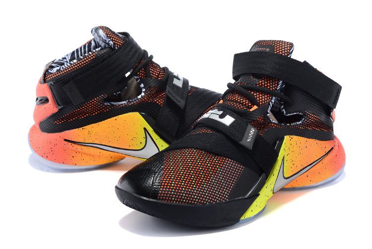 Nike Lebron James Soldier 9 Black Yellow Orange Shoes - Click Image to Close