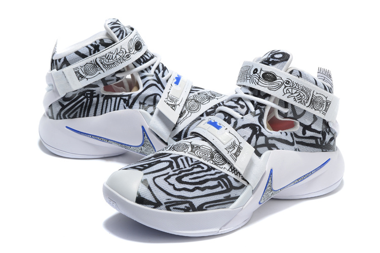 Nike Lebron James Soldier 9 Graffiti White Black Shoes - Click Image to Close