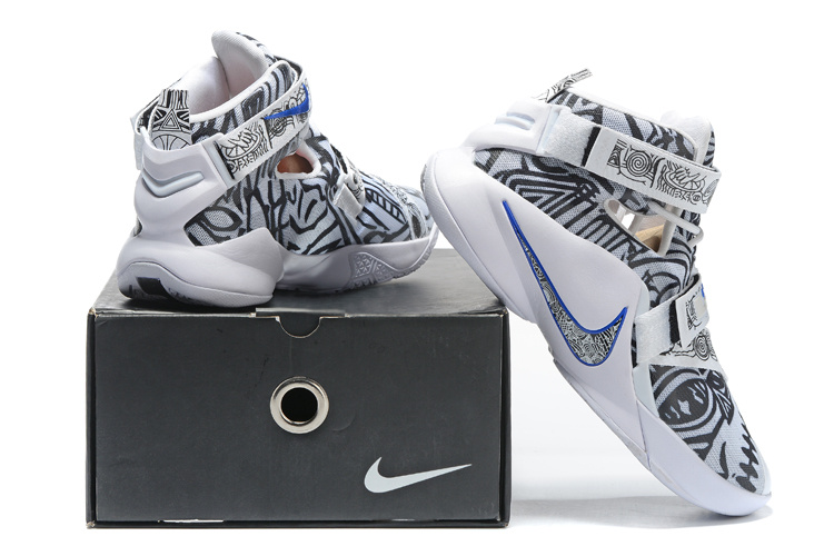 Nike Lebron James Soldier 9 Graffiti White Black Shoes - Click Image to Close