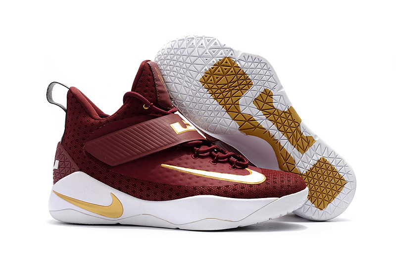 Nike Lebron Soldier 11 Wine Red Gold White Shoes - Click Image to Close