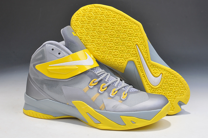 Lebron James Soldier 8 Grey Yellow Basketball Shoes - Click Image to Close