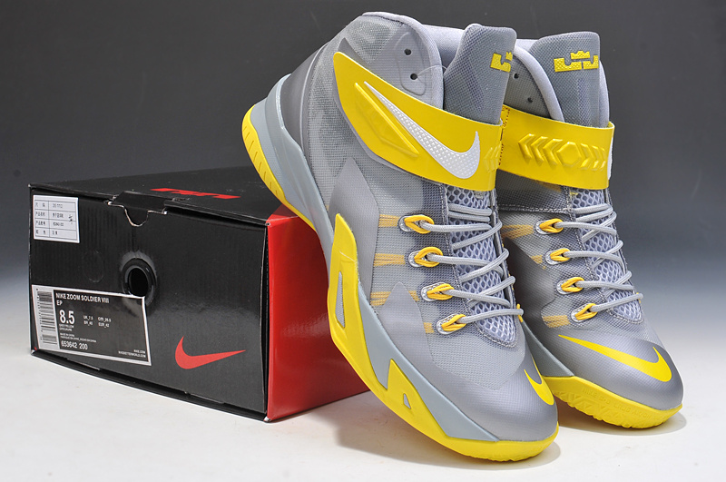 Lebron James Soldier 8 Grey Yellow Basketball Shoes - Click Image to Close