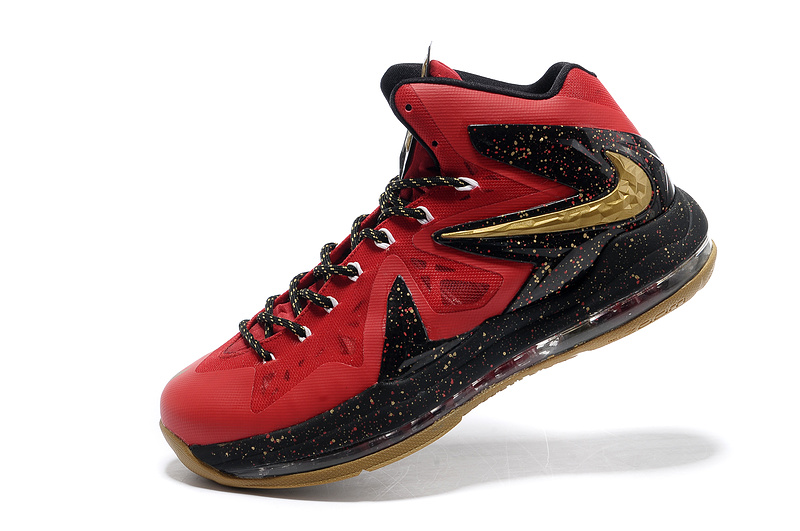 Nike Lebron James 10 Shoes PS Elite Red Black Gold - Click Image to Close