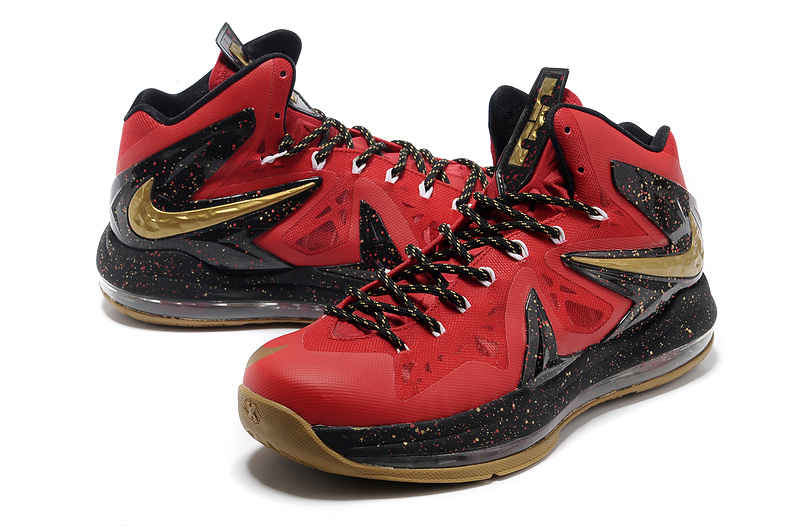 Nike Lebron James 10 Shoes PS Elite Red Black Gold - Click Image to Close