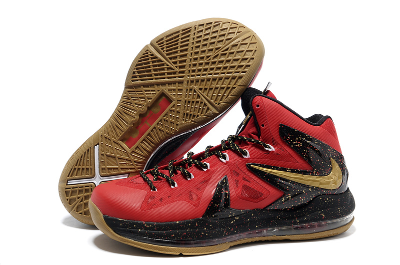 Nike Lebron James 10 Shoes PS Elite Red Black Gold - Click Image to Close