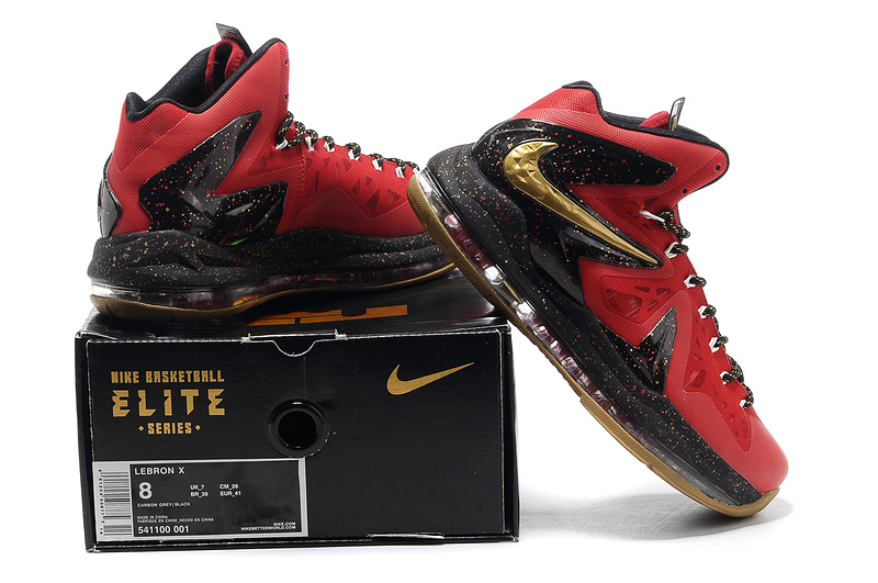 Nike Lebron James 10 Shoes PS Elite Red Black Gold