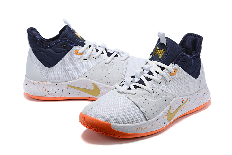 2019 Nike PG 3 White Dark Blue Orange - Click Image to Close