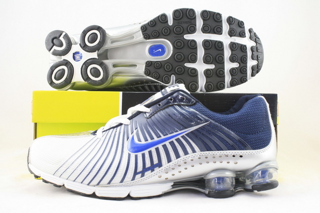Nike Shox R1 White Blue Logo Shoes