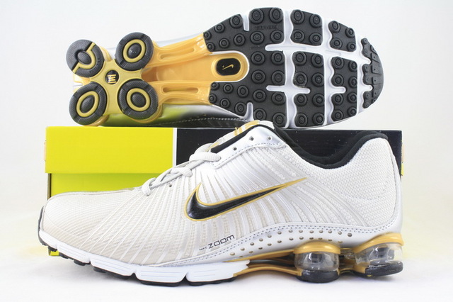 Nike Shox R1 White Gold Black Shoes - Click Image to Close