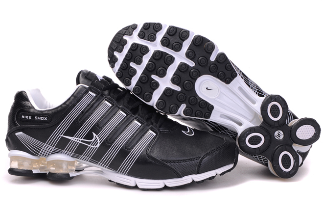 Nike Shox R4 Air Cushion PU Mens Shoes Black White - Click Image to Close