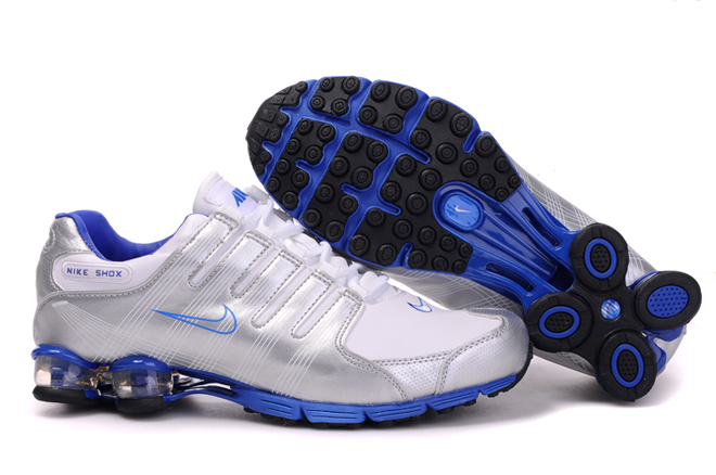 Nike Shox R4 Air Cushion PU Mens Shoes Silver Blue - Click Image to Close