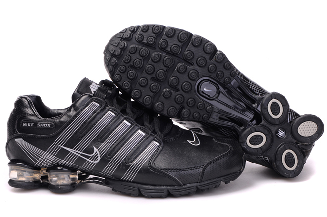 Nike Shox R4 Air Cushion PU Women Shoes Black Silver - Click Image to Close