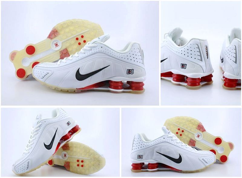 Nike Shox R4 All White Red Transparent Sole Shoes - Click Image to Close