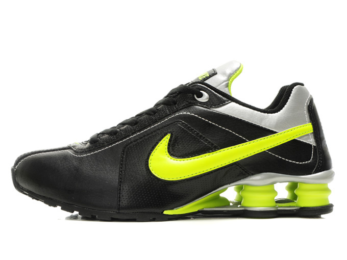 Nike Shox R4 Black Silver Green Swoosh - Click Image to Close