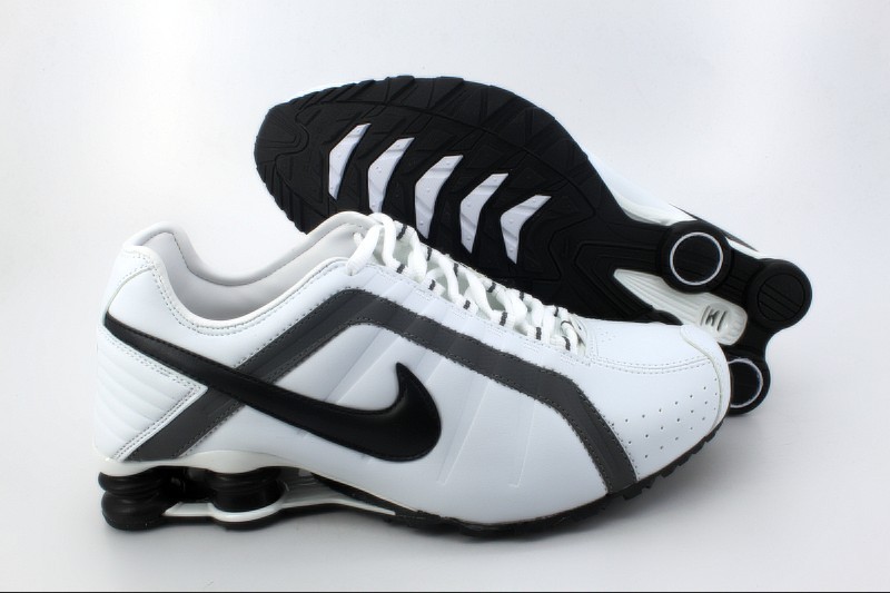 Nike Shox R4 White Black Shoes With Big Nike Swoosh - Click Image to Close