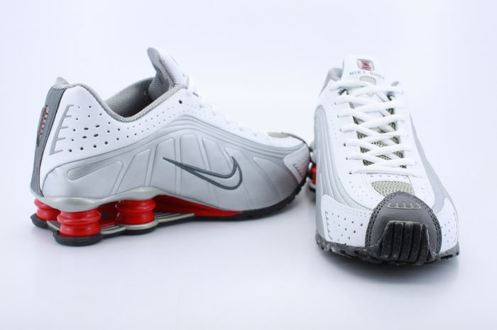 Nike Shox R4 White Grey Red For Men - Click Image to Close