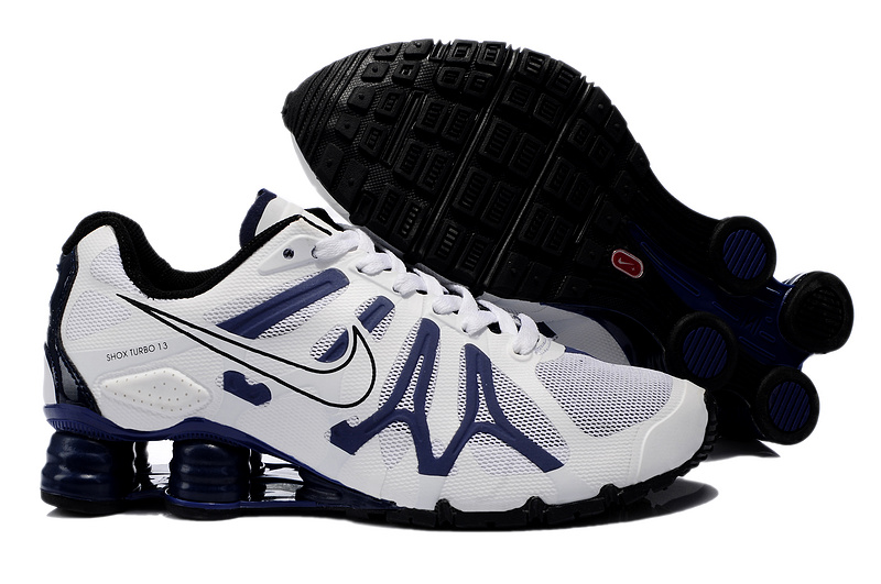 Nike Shox Turbo+13 White Deep Blue Black Shoes - Click Image to Close