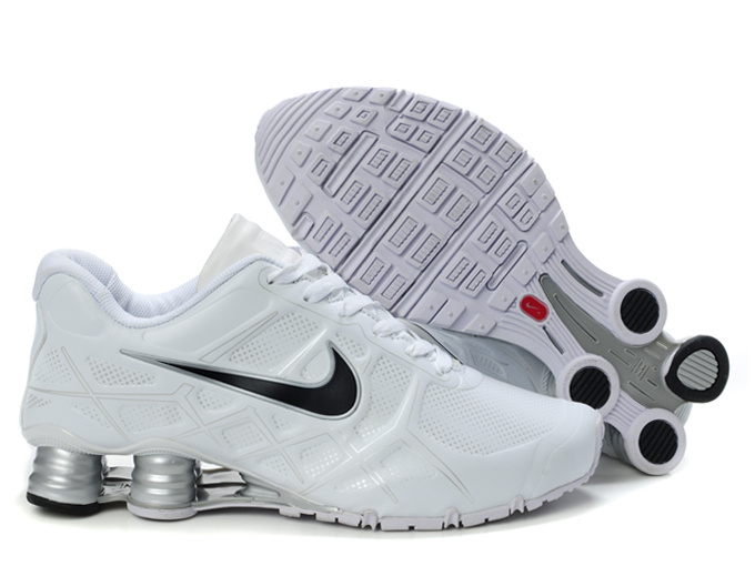 Nike Shox Turbo 12 All White Black Shoes - Click Image to Close