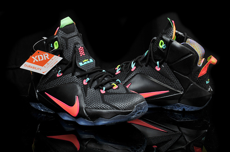 Nike Women's Lebron James 12 Black Red Green Shoes - Click Image to Close