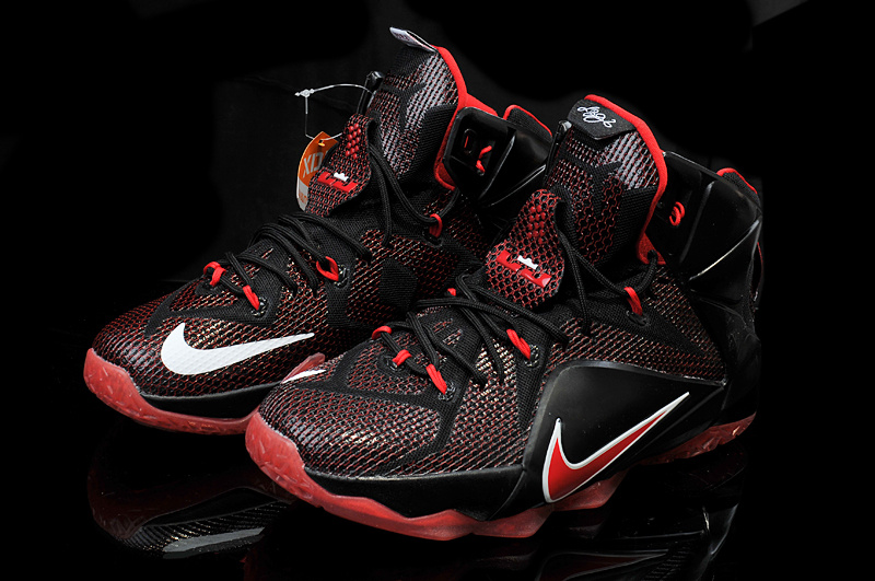 Nike Women's Lebron James 12 Black Red Shoes - Click Image to Close