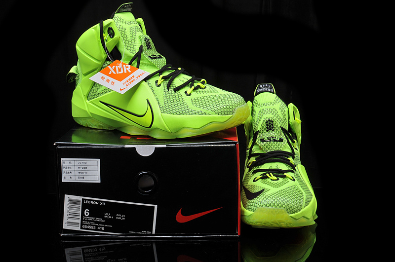 Nike Women's Lebron James 12 Fluorscent Green Black Shoes