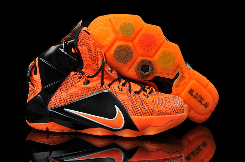 Nike Women's Lebron James 12 Orange Black Shoes - Click Image to Close