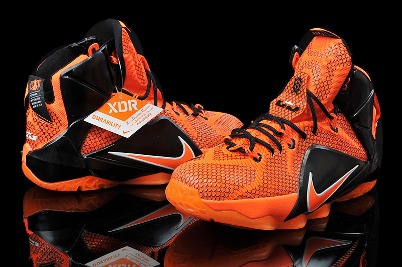 Nike Women's Lebron James 12 Orange Black Shoes - Click Image to Close