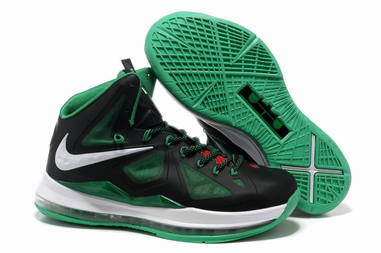 Nike Lebron James 10 Shoes Black Green White - Click Image to Close