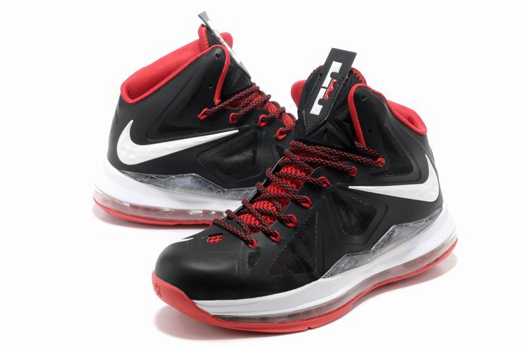 Nike Lebron James 10 Shoes Black White Red - Click Image to Close