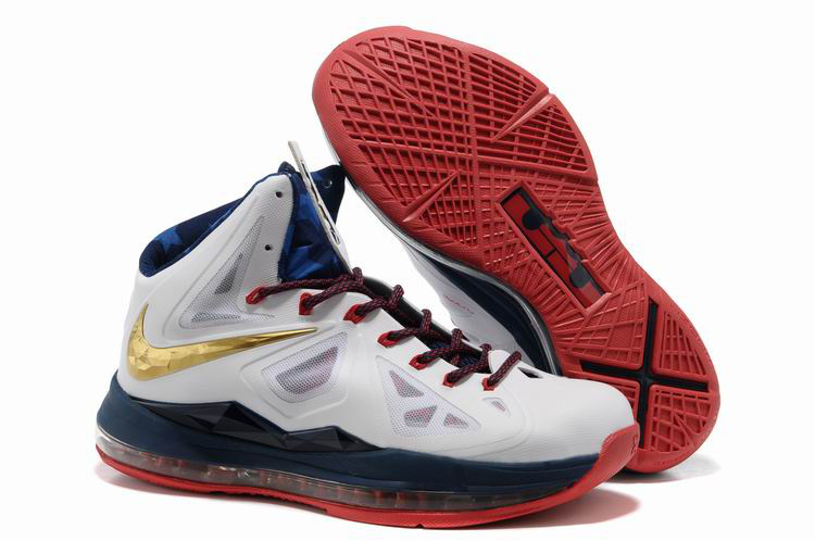 Nike Lebron James 10 Shoes White Blue Red - Click Image to Close