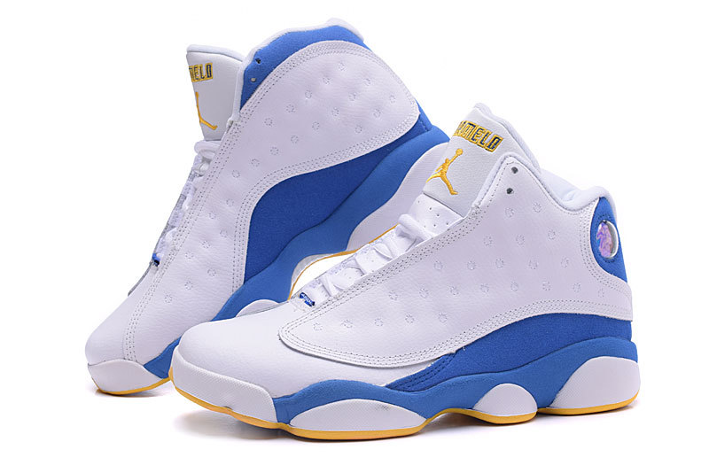 2015 Nike Air Jordan 13 Nugget Carmelo White Blue Yellow Shoes