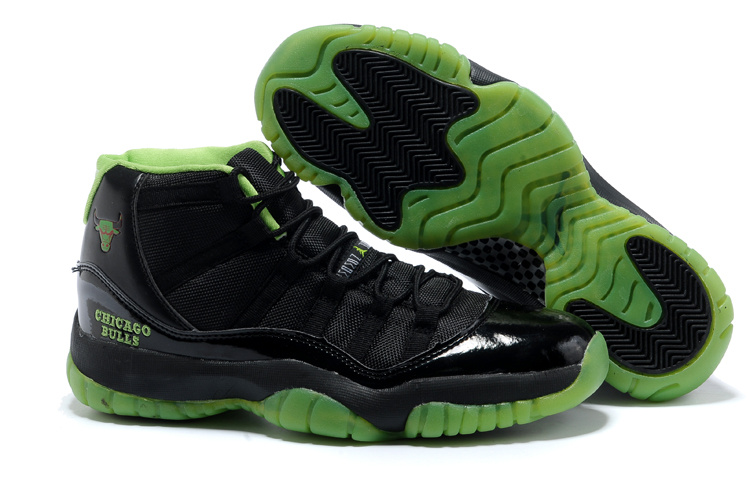 Nike Air Jordan 11 Black Green Shoes - Click Image to Close