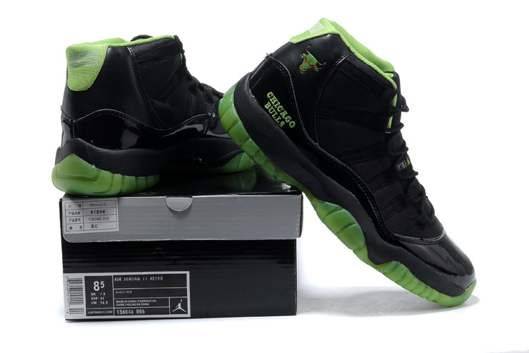 Nike Air Jordan 11 Black Green Shoes - Click Image to Close