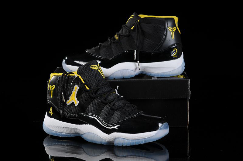 Nike Kobe Air Jordan 11 Black White Yellow Shoes - Click Image to Close