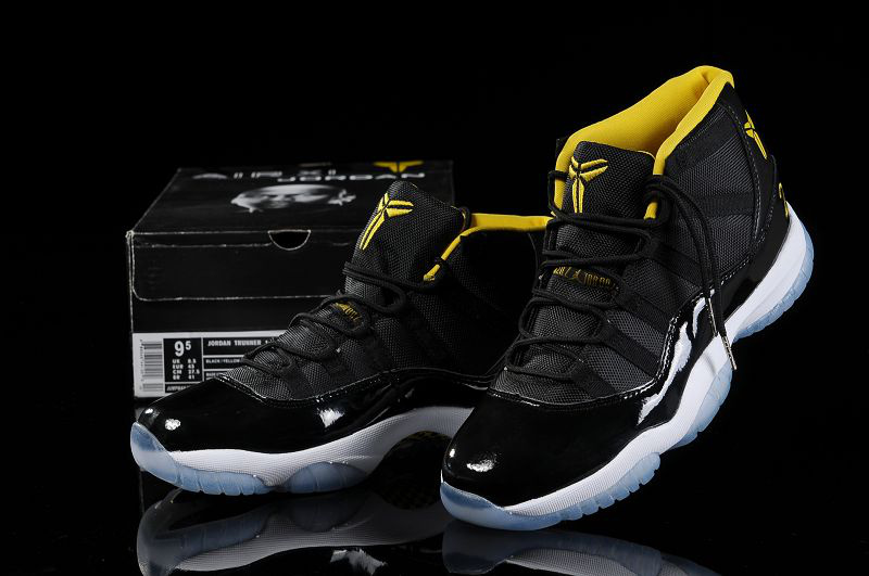 Nike Kobe Air Jordan 11 Black White Yellow Shoes - Click Image to Close