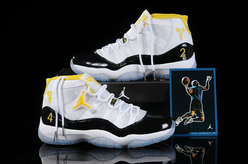 Nike Kobe Air Jordan 11 White Black Yellow Shoes - Click Image to Close