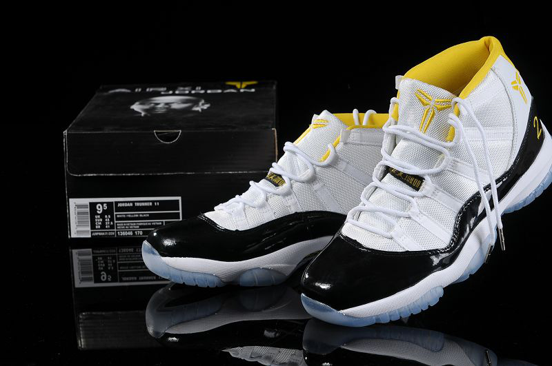 Nike Kobe Air Jordan 11 White Black Yellow Shoes - Click Image to Close