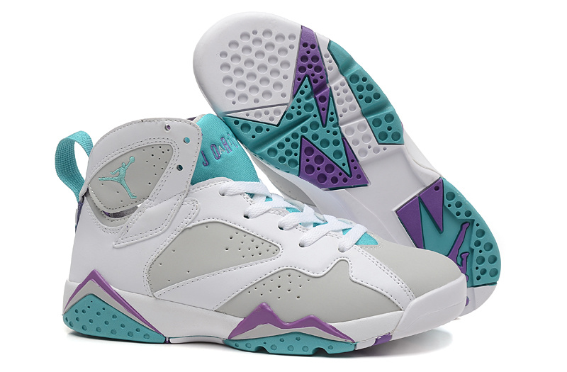 Painted Eggshell Air Jordan 7 White Grey Green For Women - Click Image to Close