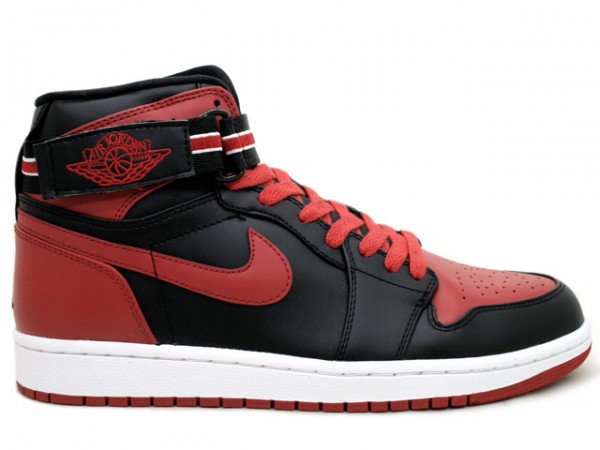 Real Jordan 1 Retro High Strap Lack Black Varsity Red White Shoes