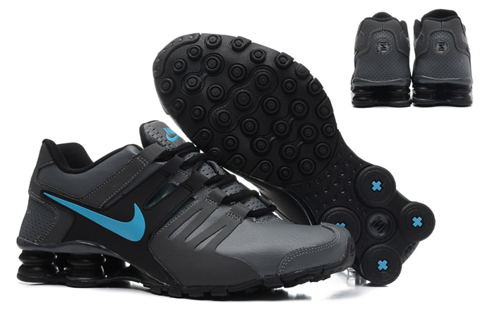 Real Men Nike Shox Current Black Blue Swoosh - Click Image to Close