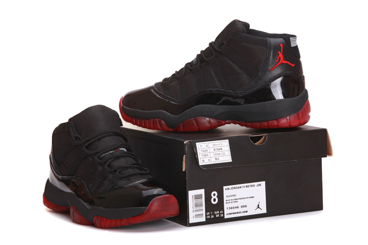 Nike Air Jordan 11 Retro All Black Red Shoes - Click Image to Close