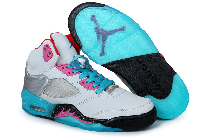 Nike Air Jordan 5 Miami White Green Pink Silver Shoes - Click Image to Close